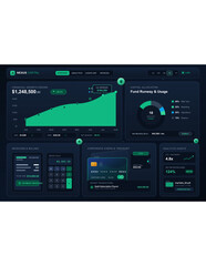 Fototapeta premium Dark financial dashboard with growth charts and metrics