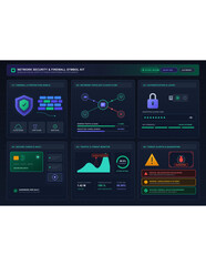 Fototapeta premium Network security dashboard with firewall and threat alerts