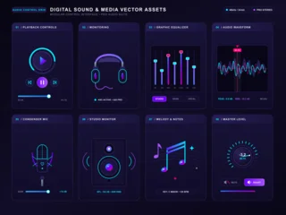 Fototapete Sportgeschäft Neon audio control interface with music and sound panels  © Антон Сальников