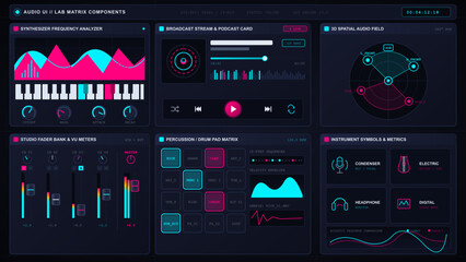 Fototapeta premium Futuristic audio interface dashboard with neon controls