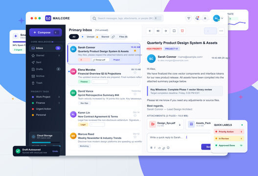 Email Dashboard Interface with Inbox and Message Details