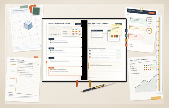Vector Workspace With Project Planning Dashboard and Documents