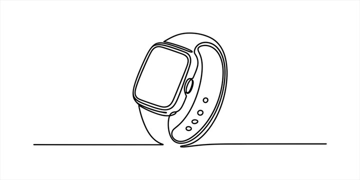 Smart watch continuous line drawing simple modern digital wearable device gadget icon for fitness and health technology concept in black and white style