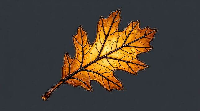 Golden autumn maple leaf isolated on transparent background with detailed veins and warm glow