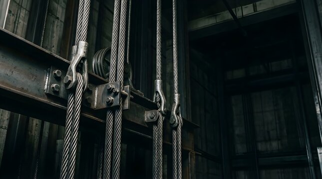 Industrial elevator steel cable system showing mechanical engineering mechanism