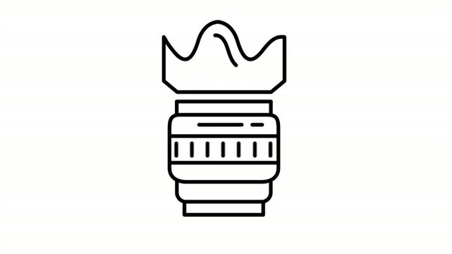 lens animated icon showing camera optics equipment with hood outline