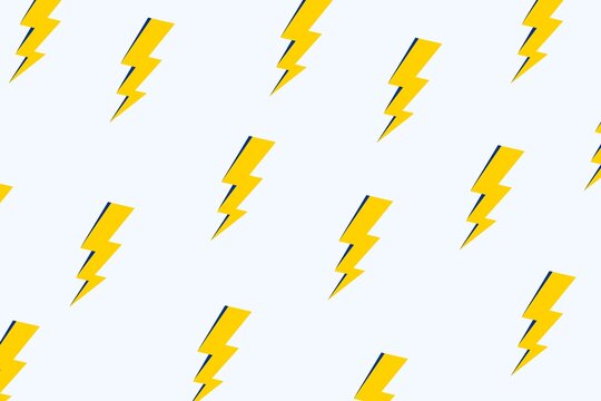 Yellow Lightning Bolt Pop Pattern Background &ndash; Repeating golden yellow lightning bolt icons on white, delivering an energetic playful pop art feel