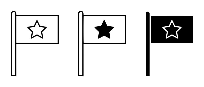 Star Flag Icons, Vector Set: Outline, Solid Fill, Silhouette Variations for Graphic Design