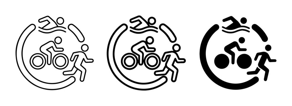 Triathlon Icons Set: Swimming, Cycling, Running Symbols, Sport Competition Graphics, Vector Graphics