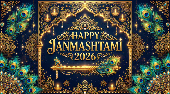 Festive Janmashtami celebration with vibrant decorations and lights