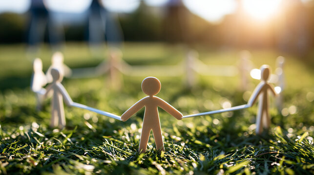 Group of figures practicing coordinated maneuvers in open field cropped composition teamwork unity discipline strategy concept outdoor with copy space