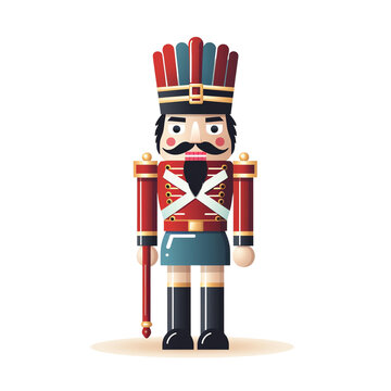 Traditional Christmas nutcracker soldier figurine in red uniform, festive winter holiday decoration vector illustration transparent background