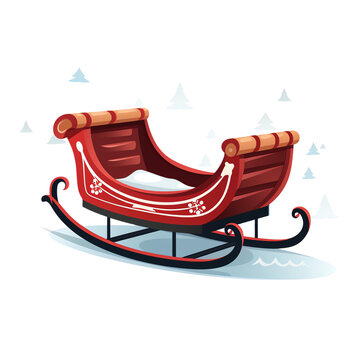 Red and wooden Christmas sleigh with snow, festive Santa Claus sledge winter holiday vector illustration transparent background design