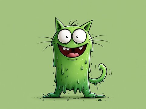 Happy green cartoon monster with big eyes and a wide smile