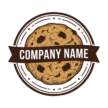 Hand-drawn chocolate chip cookie stamp logo.