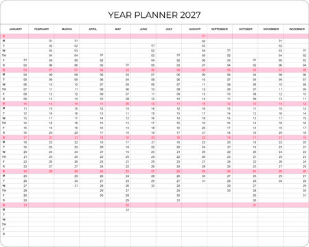 annual planner yearly calendar in minimal graphic template for organizer.
