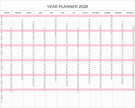 annual planner yearly calendar in minimal graphic template for organizer.