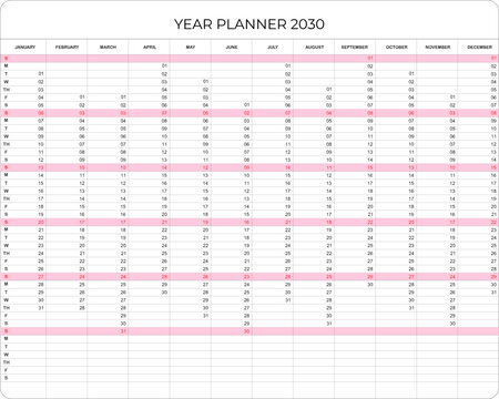 annual planner yearly calendar in minimal graphic template for organizer.