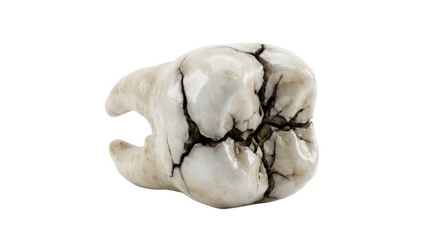 Cracked human molar tooth isolated on transparent background