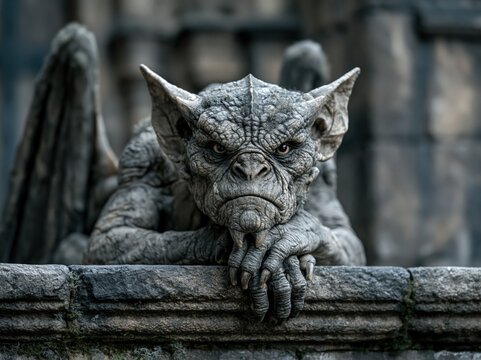 Detailed stone gargoyle statue with intimidating expression