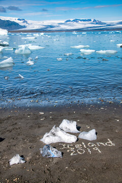 Iceland Tour 2019 sign on the beach near Jokulsarlon