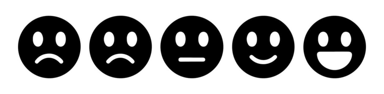 Black filled emotion icons representing satisfaction levels from sad to very happy.