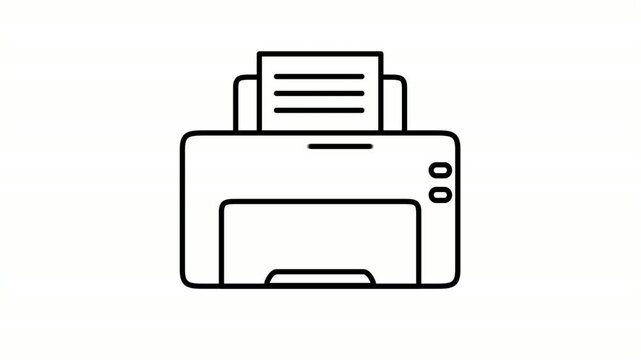 Printer animated icon showing desktop printing machine with paper output outline