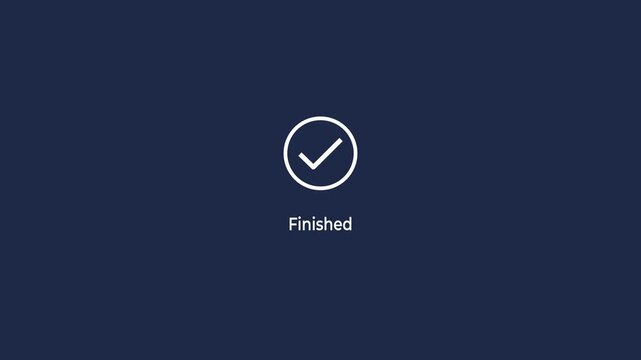 Motion graphics of finished notification with checkmark for digital banking, e-commerce payment confirmation idea on the black background. Animation of 4k video. 