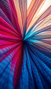 Abstract bursts of fabric geometry under hyperreal lighting, extreme weave texture,  hyperreal,  color