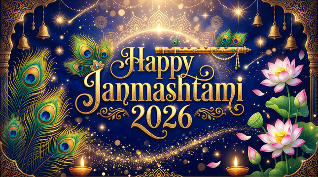 Festive Janmashtami celebration with glowing lights and floral decor