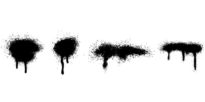 Urban graffiti spray paint drips and splashes set. Punk aerosol splatter stains, dirty street art paint blobs, grunge drip texture overlays, abstract spray effect vector 