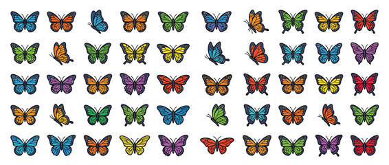 Collection of colorful butterflies isolated on transparent background © Tongseng