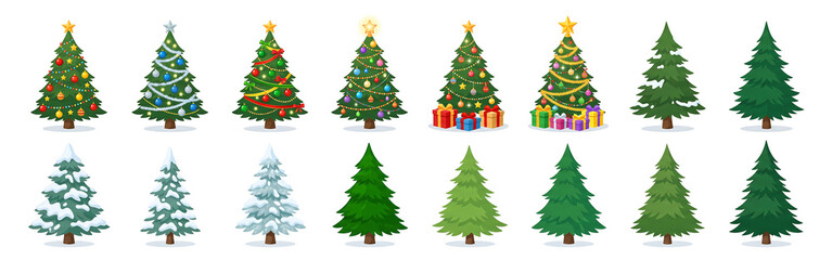 Obraz premium Collection of Decorated Christmas Trees and Evergreen Pines
