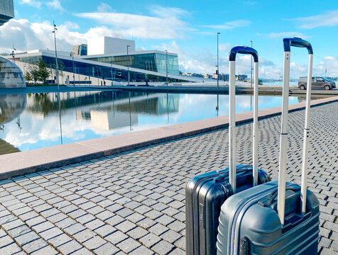 travel suitcases by Oslo Opera House, Norway