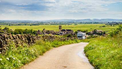Naklejka premium Camper visit vineyard region, Burgundy in France.