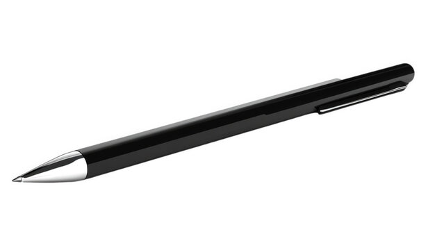 Elegant black ballpoint pen with chrome tip isolated with pen polished on transparent background