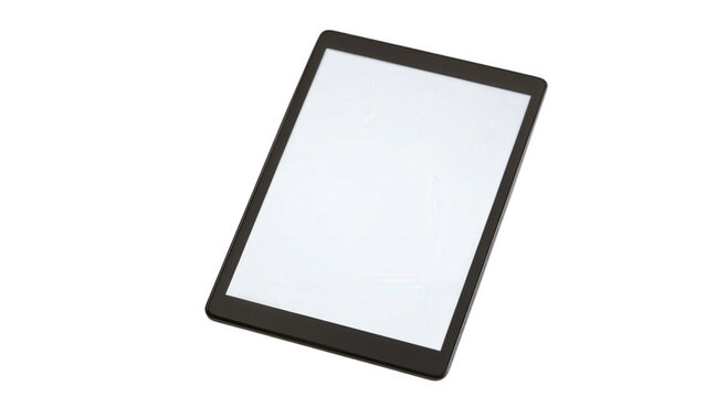 Modern digital tablet computer with blank screen with white screen angled on transparent background