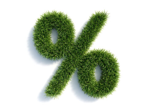 Percent sign made of green grass isolated on white background