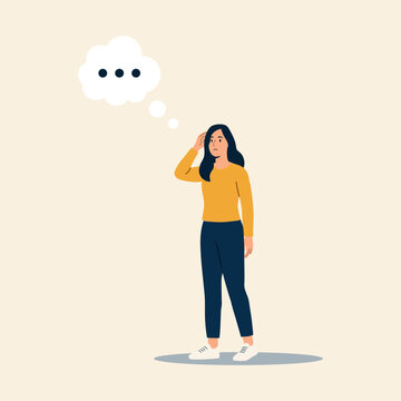 Young woman thinking with a question bubble