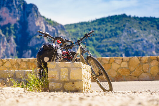 Bikes on viewpoint in mountains nature. Gorges du Verdon, Provence in France