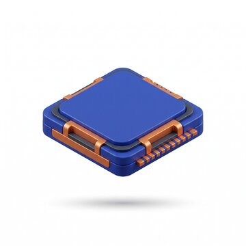 3D isometric modern AI computer processor microchip icon with copper accents isolated on white background