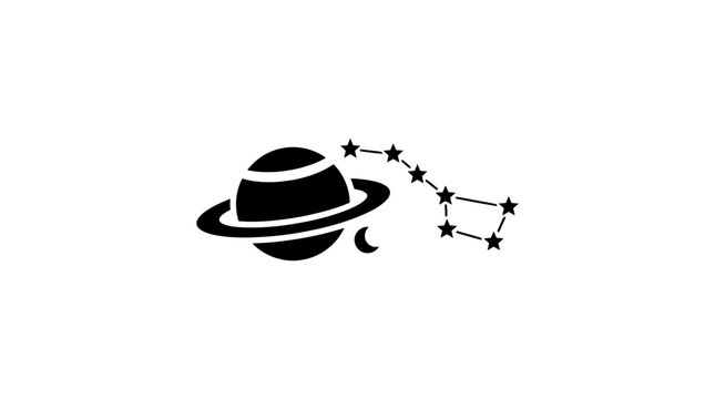 Stylized Saturn planet and Big Dipper constellation icon.