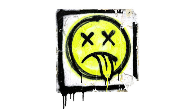 Graffiti dead smiley face poster isolated on transparent background
