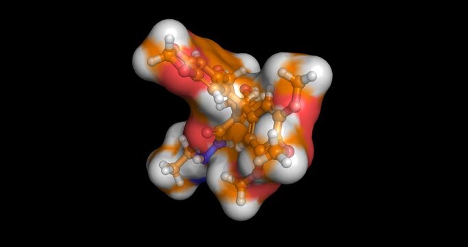 Mitopodozide, mitotic inhibitor and antineoplastic chemotherapy agent, 3D molecule 4K spinning