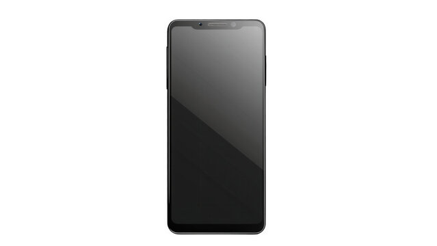 Modern black smartphone with blank screen display with design front on transparent background