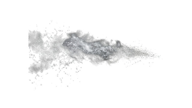 Dynamic gray dust cloud particle burst effect with particles misty vapor on transparent background