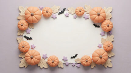Fototapeta premium A charming halloween frame created with pumpkins leaves and bats perfect for spooky season celebrations