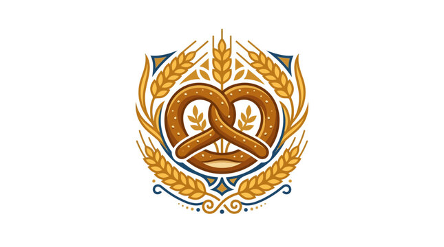 Isolated Pretzel Emblem with Wheat Stalks