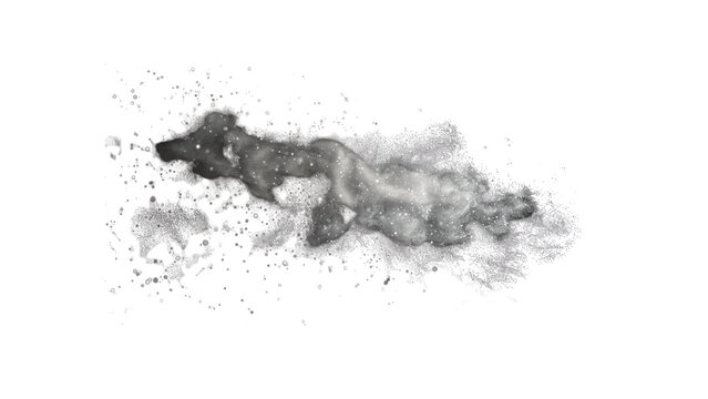 Abstract monochrome ink splatter cloud texture with cloud fine particles on transparent background
