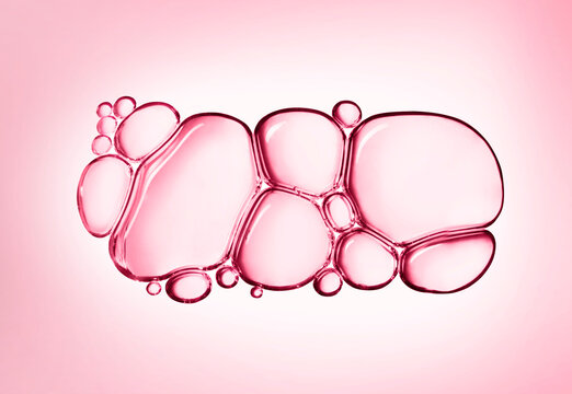 Pink clear cosmetic gel serum oil bubble texture Hyaluronic skin care moisturizer product sample with bubbles macro